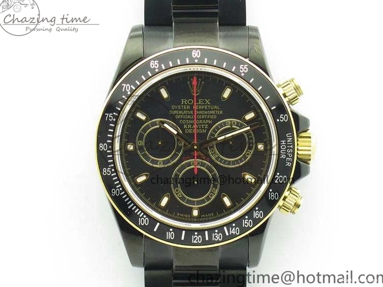 0415 Modern Daytona Kravitz YG DLC BP Maker Best Edition Black Dial On DLC Bracelet A4130 (Free Leather Strap) 3572